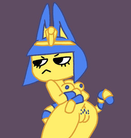 anthro armor blue_ears blue_hair blue_nipples blue_pubes breasts crossed_arms eyelashes female female_anthro front_view genitals hair markings medium_breasts mouth_closed narrowed_eyes navel nipples noseless nude nude_anthro nude_female pubes pubic_stubble ring_(marking) ringed_tail simple_background solo striped_markings striped_tail stripes tail tail_markings thick_thighs uraeus vambrace vulva white_sclera yellow_body yellow_inner_ear creoquedibujo animal_crossing ankha_zone nintendo ankha_(animal_crossing) domestic_cat felid feline felis mammal 2024 digital_drawing_(artwork) digital_media_(artwork) hi_res portrait three-quarter_portrait