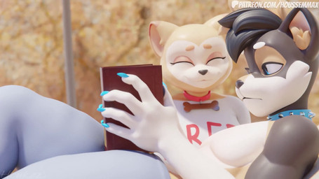 annoyed anthro big_breasts bite blue_eyes book bouncing_breasts boyfriend/girlfriend breast_bite breast_play breasts clothed clothed_female clothing collar cute_fangs dialogue duo ear_twitch embarrassed eyes_closed fangs female flirting frustrated fully_clothed gasp giggle giggling grunting happy humor inside laugh looking_at_another looking_at_partner looking_pleasured love_bite male male/female mischievous moan mohawk muscular muscular_anthro muscular_male open_mouth outside pain playful reading reading_book reclining red_eyes relaxed_expression relaxing sound_effects spiked_collar spikes teeth text topless topless_male under_boob upset yelling houssem sound_warning leodamodeler_(modeler) thebredfactory_(va) valorlynz_(modeler) nutter_(shibashibs) shiba_(shibashibs) canid canine canis domestic_dog mammal shiba_inu spitz 16:9 3d_(artwork) 3d_animation animated artist_name digital_media_(artwork) english_audio english_description hi_res short_playtime sound video voice_acted widescreen