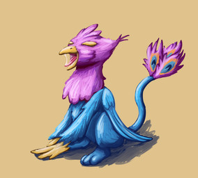 avian_feet beak blue_body bodily_fluids eyes_closed feathered_crest feathered_wings feathers feral head_crest male open_mouth paws pink_body quadruped saliva sitting solo tail tail_tuft tongue tongue_out tuft wings doesnotexist gyrotech mythology gyro_feather avian bird galliform gryphon mythological_avian mythological_creature peafowl phasianid digital_media_(artwork) digital_painting_(artwork) hi_res painting_(artwork)