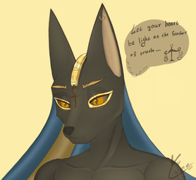 anthro breasts egyptian fur gold_(metal) gold_jewelry jewelry male nude simple_background solo speech_bubble text yellow_eyes young vulume egyptian_mythology middle_eastern_mythology mythology anubis anubian_jackal canid canine canis deity jackal mammal mythological_creature absurd_res colored digital_drawing_(artwork) digital_media_(artwork) english_text hi_res portrait shaded sketch