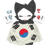 ambiguous_gender anthro black_body black_fur blush chest_tuft claws exclamation_point eyes_closed flag flag_(object) fur holding_flag holding_object korean mask open_mouth simple_background solo south_korea south_korean_flag speech_bubble text tuft white_background chano changed_(video_game) puro_(changed) canid canine canis goo_creature mammal wolf 1:1 english_text korean_text