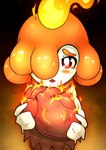 blush bodily_fluids fire fire_organ giving_gift heart_(organ) lava lava_hair looking_at_viewer open_mouth organs pseudo_hair tears wax_body e1alpha palworld pocketpair flambelle pal_(species) hi_res