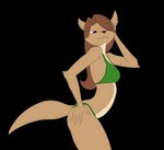 animated anthro bikini book_of_lust breasts brown_body brown_fur brown_hair brown_tail canid canine canis cleavage clothed clothing dancing fangs female fur green_bikini green_clothing green_eyes green_swimwear hair hand_on_hip inner_ear_fluff kanashiipanda mammal narrowed_eyes olivia_hart open_mouth red_eyes short_playtime side_view solo succubus_(book_of_lust) swimwear tail teeth tongue tuft two-piece_swimsuit wolf