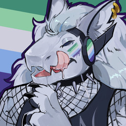 anthro bodily_fluids clothing ear_piercing ear_ring fangs fishnet_clothing fishnet_shirt fishnet_topwear flag fur lgbt_pride machine male piercing pride_colors ring_piercing saliva shirt solo tank_top teeth tongue tongue_out topwear vincian_pride_colors white_body white_fur piggy_noah kiwi_(blackkiwi) protogen 1:1 hi_res icon
