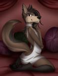 ambiguous_gender anthro bedroom biped brown_eyes butt clothed clothing eyewear glasses inside kneeling looking_at_viewer mane partially_clothed pawpads piercing smile solo sweater topwear virgin_killer_sweater wolfpsalm meme_clothing psalm_(wolfpsalm) canid canine mammal maned_wolf 2017 absurd_res digital_media_(artwork) hi_res meme