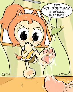 age_difference anthro anthro_focus blush blush_lines bodily_fluids clothed clothing covering covering_mouth cum cum_on_feet dialogue disembodied_penis disgust dress duo exclamation_point faceless_character faceless_human faceless_male feet female female_anthro female_focus female_on_human foot_fetish genital_fluids genitals glans glare hair human_on_anthro inside interspecies male male/female male_human older_human older_male on_one_leg penis ponytail shocked solo_focus speech_bubble standing talking_to_viewer text throbbing throbbing_penis unwanted_cum_on_body urethra vein veiny_penis young young_anthro young_female younger_anthro younger_female sock-eater kunshikter tasqyn_studio lala_(kunshikter) canid canine canis domestic_dog human mammal 2024 colored digital_media_(artwork) english_text source_request unavailable_at_source
