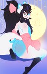 anthro areola big_butt black_hair blush butt clothed clothing female fur hair nipples partially_clothed short solo thick_thighs white_body white_fur higgyy mammal 2024 hi_res male_(lore)