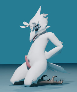 anthro avian_feet beak breathing erection feather_hair feathers genitals hands_behind_back kneeling kneeling_on_ground male nude nude_anthro nude_male penis pseudo_hair smile solo tail tail_feathers throbbing throbbing_penis white_body zerohours atlyss avian byrdle_(atlyss) 3d_(artwork) 3d_animation 5:6 animated digital_media_(artwork) hi_res no_sound short_playtime video