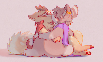 3_toes ambiguous_gender anthro antlers blush cape claws clothing duo ear_piercing eyes_closed feet fur hair hooves horn kissing male male/male mask multicolored_body multicolored_fur paws piercing scarf short_tail simple_background sitting spots tail tan_body tan_fur toes white_body white_fur sabiksphinx asian_mythology chinese_mythology east_asian_mythology fabulous_beasts fenz_(studio) mythology sibuxiang_the_deer_(fabulous_beasts) tuye_(fabulous_beasts) deer lagomorph leporid mammal rabbit hi_res male_(lore)