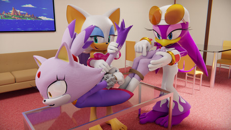 4_toes anthro barefoot bdsm beak bondage bound eyewear feet female female/female forehead_gem furniture gem group holding_tail humanoid_feet lying on_front on_table plantigrade restraints rope rope_bondage sunglasses table tail tickling tickling_feet toes trio feetymcfoot sega sonic_riders sonic_the_hedgehog_(series) blaze_the_cat rouge_the_bat wave_the_swallow avian bat bird domestic_cat felid feline felis hirundinid mammal oscine passerine swallow_(bird) 16:9 3d_(artwork) digital_media_(artwork) hi_res widescreen