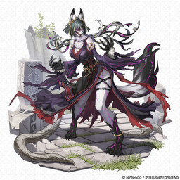 after_transformation anthro big_breasts black_hair black_nails black_toenails boots breasts claws clothing colored_nails corruption eyeliner feet female female_anthro footwear fur hair japanese_dress licking licking_lips makeup nails purple_eyes purple_veins red_eyeliner sharp_teeth shoes simple_background solo staff teeth text toenails toes tongue tongue_out white_background white_body white_fur unknown_artist fire_emblem fire_emblem_shadows nintendo tamamo_(fire_emblem) canid canine fox mammal 1:1 absurd_res english_description english_text full-length_portrait hi_res official_art portrait