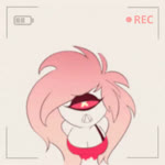 1_eye big_hair bottomwear breasts camera_view clothing eyelashes female flashing flashing_breasts freckled_shoulders freckles grey_background hair long_hair looking_at_viewer one_breast_out pasties pink_bottomwear pink_clothing pink_hair pink_sclera pink_skirt pink_topwear pupils sharp_teeth simple_background skirt small_waist smile solo teeth topwear unusual_pupils white_body wide_hips yellow_eyes twenty_2 hazbin_hotel cherri_bomb_(hazbin_hotel) cyclops humanoid 1:1 animated high_framerate no_sound short_playtime webm