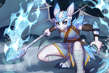 4_fingers anthro biped blue_eyes breasts claws clenched_teeth clothed clothed_anthro clothed_female clothing crouching feet female finger_claws fingers front_view holding_melee_weapon holding_object holding_polearm holding_spear holding_weapon looking_at_viewer melee_weapon mountain night non-mammal_breasts outside plant polearm sky small_breasts smile solo spear star teeth toe_claws toes tree weapon white_body wings dragonfu mythology dragon mythological_creature mythological_scalie scalie 2025 3:2 digital_drawing_(artwork) digital_media_(artwork)