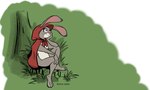 2024 5:3 anthro artist_name breasts cape cape_only clothing digital_media_(artwork) disney dutch_(artist) fairy_tales featureless_breasts female flat_colors fur grey_body grey_fur hi_res judy_hopps lagomorph leporid little_red_riding_hood little_red_riding_hood_(copyright) mammal mostly_nude multicolored_body multicolored_fur plant purple_eyes rabbit red_cape red_clothing rock sitting solo tree two_tone_body two_tone_fur zootopia