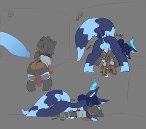 anal anthro backsack balls bangs bent_over big_dom_small_sub biped blue_balls blue_body blue_fur blue_hair blue_penis blush bodily_fluids bottomwear breasts brown_body brown_fur butt butt_heart clothed clothed/nude clothed_anthro clothed_male clothed_sex clothing collar contact_onomatopoeia cum cum_inside disembodied_penis dominant duo ear_tuft erection fire flaming_hair floppy_ears from_behind_position fur genital_fluids genitals grey_balls grey_body grey_fur grey_hair gynomorph gynomorph/male gynomorph_anthro hair hair_over_eye hair_over_eyes hand_holding impact_onomatopoeia inner_ear_fluff inside intersex intersex/male intersex_anthro knot knotted_penis lifted lifting_partner long_bangs lying male markings monotone_balls monotone_body monotone_fur monotone_genitals monotone_hair monotone_penis multicolored_body multicolored_fur multiple_poses multiple_positions nude on_front on_top on_top_of onomatopoeia open_mouth partially_clothed paws penetration penis plap pose presenting presenting_hindquarters prone_bone_position pseudo_hair raised_tail rear_view red_penis reverse_fleshlight_position ring_(marking) ringed_tail rough_sex security security_camera semi-anthro sex shirt side_bangs side_view simple_background size_difference sound_effects speed_bump_position spiked_collar spikes striped_markings striped_tail stripes tail tail_markings text topwear torso_grab tuft two_tone_body two_tone_fur underwear whap wide_stance evillilhumper kandelle_(applettbax) pubby_(evillilhumper) canid canine canis domestic_cat domestic_dog felid feline felis mammal 2025 digital_media_(artwork) hi_res multiple_scenes trans_(lore) trans_woman_(lore)
