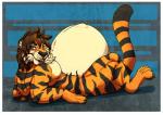 anthro belly big_belly claws digitigrade male nude pregnant pregnant_anthro pregnant_male reclining solo booshie kaydex felid mammal pantherine tiger