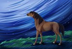 ambiguous_gender blue_eyes brown_body brown_hair brown_mane brown_tail falling_star feral grass hair hooves mane plant simple_background sky solo star starry_sky tail angryhamster00 dolero equid equine horse mammal 2021 digital_media_(artwork)