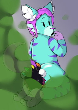 anthro biped butt duo facesitting fart fart_cloud fart_fetish farting_on_another farting_on_face green_fart_cloud grey_background hair male pink_hair plantigrade simple_background sitting_on_another tail swankybones lux_flare colored digital_drawing_(artwork) digital_media_(artwork) shaded