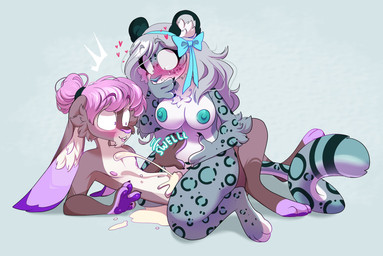 anthro belly big_breasts big_ears big_nipples blush bodily_fluids breasts covering covering_mouth covering_own_mouth covering_self cowgirl_position cum cum_inflation cum_inside duo ejaculation excessive_cum excessive_genital_fluids female from_front_position genital_fluids hair heart_symbol inflation long_hair male male/female navel nipples on_bottom on_top ribbons sex simple_background sound_effects sweat sweatdrop thick_thighs wide_eyed olive_cow felid lagomorph leopard leporid mammal pantherine rabbit colored digital_media_(artwork) hi_res shaded