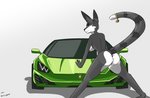 anthro anus bell bent_over breasts butt car female fur genitals looking_at_viewer looking_back nipples nude outside presenting presenting_anus presenting_pussy pussy simple_background smile solo spread_legs spreading vehicle kida_howlette lamborghini canid hybrid mammal digital_media_(artwork) hi_res