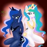 2013 anthro anthrofied arms_behind_back blue_eyes blue_fur blue_hair bound breasts cleavage clothed clothing crown cutie_mark duo equine female friendship_is_magic fur hair horn horse kneeling lesbian long_hair looking_at_viewer mammal multi-colored_hair my_little_pony navel princess_celestia_(mlp) princess_luna_(mlp) purple_eyes rainbow_hair violet-poni white_fur winged_unicorn wings
Rating: Questionable
Score: 12
User: lemongrab
Date: February 20, 2014