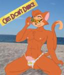 abs anthro beach bulge detailed_background erection eyewear fur genitals glasses humanoid_genitalia humanoid_penis male muscular muscular_anthro muscular_male orange_body orange_fur outside pecs penis pose presenting sand seaside sky solo water cheesecaked cats_don't_dance warner_brothers danny_cat domestic_cat felid feline felis mammal pinup