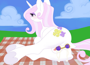 animal_genitalia animal_vulva anus bedding blanket blush blush_lines bodily_fluids buttplug clitoral_winking clitoris cloud cloudy_sky cum cum_drip cum_inside cum_plugged cutie_mark detailed_background dripping equine_genitalia equine_vulva female feral fleur-de-lis gem genital_fluids genitals gold_(metal) gold_jewelry grass hair hooves horn jewel_buttplug jewelry looking_away lying mane markings on_side pink_hair plant plug_(sex_toy) purple_eyes rear_view sex_toy sky smile solo striped_markings striped_tail stripes tail tail_markings underhoof unicorn_horn vaginal_plug vulva white_body odadjian friendship_is_magic hasbro my_little_pony mythology fleur_de_lis_(mlp) equid equine horse mammal mythological_creature mythological_equine pony unicorn 11:8 absurd_res hi_res