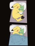 eyes_closed female feral high-angle_view hug hugging_object hugging_plushie lying on_side pillow plushie simple_background sleeping solo nowu nintendo pokemon substitute_doll generation_1_pokemon mammal pikachu pokemon_(species) hi_res