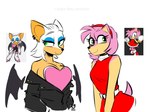 anthro blue_eyeshadow boots clothing dress duo ear_piercing eyeshadow female footwear gloves green_eyes handwear high_heeled_boots high_heels makeup membrane_(anatomy) membranous_wings piercing shoes wings redxbacon sega sonic_the_hedgehog_(series) amy_rose rouge_the_bat bat eulipotyphlan hedgehog mammal sketch