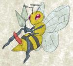 arthropod beedrill erection feral generation_1_pokemon genitals hymenopteran insect insect_wings male nintendo nude penis pokemon pokemon_(species) python13rp simple_background solo white_background wings yaroul