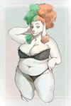 anthro areola areola_slip belly black_bra black_clothing black_panties black_underwear blue_eyes bra clothing clothing_aside curvy_figure ear_tuft eyelashes female fur genitals green_hair green_pubes hair hair_up highlights_(coloring) lace_bra lace_panties lingerie multicolored_hair multicolored_pubes navel orange_hair orange_pubes overweight overweight_female panties panties_aside pink_areola pink_nose pubes pubic_mound pussy slightly_chubby slightly_chubby_female solo split_color strapless_bra strapless_clothing strapless_underwear string_panties thick_thighs tied_hair tuft underwear underwear_aside voluptuous white_body white_fur wide_hips niochem manna-mint canid canine canis domestic_dog mammal poodle absurd_res hi_res