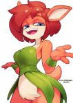 anthro brown_body brown_fur brown_hair clothed clothing female fully_clothed fur gesture hair leaf_clothing leaf_dress looking_at_viewer low-angle_view multicolored_body multicolored_fur open_mouth open_smile shrug smile solo tan_body tan_fur two_tone_body colo activision spyro_reignited_trilogy spyro_the_dragon elora deer faun_(spyro) mammal hi_res