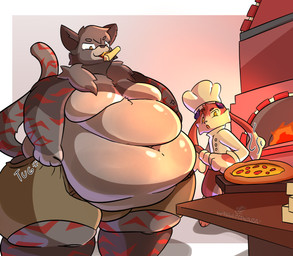 ambiguous_gender anthro belly belly_expansion belly_inflation big_belly big_butt bloated butt clothing duo expansion feederism feeding food food_fetish huge_belly huge_thighs inflation male male/male navel onomatopoeia overweight overweight_anthro pizza sound_effects stuffing text thick_thighs tight_clothing weight_gain wide_hips wobbling wobbling_belly phantomdgen canid canine canis lagomorph leporid mammal rabbit wolf colored digital_drawing_(artwork) digital_media_(artwork) hi_res