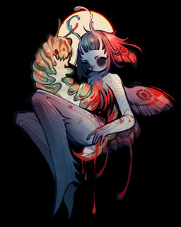 ambiguous_gender antennae_(anatomy) bangs black_background blood bob_cut bodily_fluids body_horror duo feral fingers gore hair nude short_bangs simple_background wings feefal animal_humanoid arthropod arthropod_humanoid caterpillar humanoid insect insect_humanoid larva lepidopteran lepidopteran_humanoid moth_humanoid hi_res