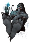 anthro claws crossed_ankles crossed_legs feet foot_fetish foot_focus male paws pose reading rough_soles soles solo teasing teasing_viewer teasing_with_feet toes villian kredri marvel blackheart_(marvel) monster hi_res