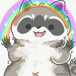 black_eyes black_nose chibi dot_eyes feral grey_body navel paws rainbow simple_eyes solo white_body x_navel yencatx mammal procyonid raccoon 1:1 2022