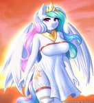 2020 5_fingers anthro clothed clothing crossover cutie_mark digital_media_(artwork) equid equine eyelashes female fingers friendship_is_magic hasbro hi_res horn kid_icarus kid_icarus_uprising legwear looking_at_viewer mammal my_little_pony mythological_creature mythological_equine mythology nintendo outside palutena princess_celestia_(mlp) smile solo text twistedscarlett60 url winged_unicorn wings
