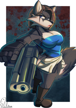 alternate_species anthro bad_trigger_discipline big_breasts black_bottomwear black_clothing black_gloves black_handwear black_shorts blue_clothing blue_eyes blue_topwear boots bottomwear breasts brown_hair cleavage clothed clothed_anthro clothed_female clothing female fluffy fluffy_tail footwear fully_clothed fully_clothed_anthro fully_clothed_female fur furrification gloves grey_body grey_fur gun hair handgun handwear holding_gun holding_handgun holding_object holding_pistol holding_ranged_weapon holding_weapon looking_at_viewer multicolored_body multicolored_fur pistol ranged_weapon shoes shorts solo sweater_around_waist tail topwear two_tone_body two_tone_fur weapon white_body white_fur rodolfoslime capcom resident_evil jill_valentine mammal procyonid raccoon 2026 absurd_res colored digital_drawing_(artwork) digital_media_(artwork) english_description hi_res