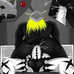 anal anal_penetration anthro anus armor backsack balls biceps big_balls big_muscles big_penis black_body black_skin blonde_hair bodily_fluids butt cowgirl_position cum cum_in_ass cum_inside cum_on_penis cum_splatter cutaway duo erection eyes_closed faceless_character faceless_male from_front_position genital_fluids genitals hair headgear heart_symbol helmet male male/male male_on_bottom male_on_top male_penetrated male_penetrating male_penetrating_male markings muscular muscular_male nude on_bottom on_top orgasm penetration penile_spines penis sex sitting straddling saixyuniz-xynz bandai_namco digimon mythology saix_(saixyuniz-xynz) blackwargreymon digimon_(species) dragon mythological_creature mythological_scalie scalie 1:1 2011
