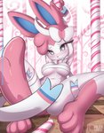 anthro anthrofied blush candy candy_cane convenient_censorship dessert female food heart_eyes heart_symbol looking_at_viewer pokemorph ribbons solo spread_legs spreading rilex_lenov nintendo pokemon mina_(rilex_lenov) eeveelution generation_6_pokemon pokemon_(species) sylveon