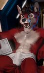 anthro balls_outline briefs bulge canid canine canis clothing detailed_bulge ezo genital_outline hi_res male mammal penis_outline solo swish tighty_whities underwear white_briefs white_clothing white_underwear wolf