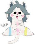 accessory anus blush bodily_fluids body_blush female feral genital_fluids genitals hair looking_at_viewer nipples pawpads presenting presenting_pussy pussy pussy_blush simple_background solo spread_legs spread_pussy spreading tongue tongue_out vaginal_fluids white_background glop undertale undertale_(series) temmie_(undertale) tem absurd_res colored hi_res