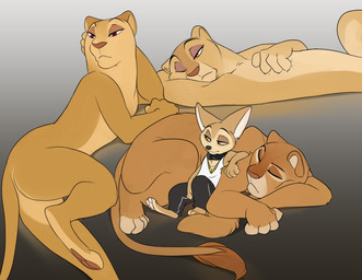 alternate_universe ambiguous_gender anthro brown_eyes clothed clothing collar covering covering_chest female flat_chested fully_clothed fur group harem lying male nude orange_body orange_eyes orange_fur red_eyes shock_collar simple_background jailbird disney zoodystopia zootopia finnick_(zootopia) canid canine felid fennec_fox fox lion mammal pantherine true_fox 2016 digital_media_(artwork)
