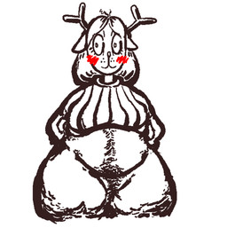 anthro antlers belly belly_hair big_belly big_breasts blush body_hair bottomless bottomless_anthro bottomless_female breasts cellulite clothed clothing female genitals hair happy_trail horn huge_hips huge_thighs long_hair no_underwear overweight overweight_anthro overweight_female pattern_clothing pattern_sweater pattern_topwear pear-shaped_figure pubes simple_background solo striped_clothing striped_sweater striped_topwear stripes sweater thick_thighs topwear vulva wide_eyed wide_hips basabasadark deltarune undertale_(series) noelle_holiday deer mammal monochrome