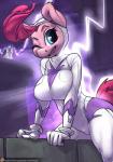 2015 anthro anthrofied atryl big_breasts blue_eyes breasts clothing costume digital_media_(artwork) earth_pony electricity equid equine female fili-second_(mlp) friendship_is_magic fur hair hasbro hi_res horse lightning mammal my_little_pony one_eye_closed open_mouth pink_body pink_fur pink_hair pinkie_pie_(mlp) pony power_ponies_(mlp) solo wink