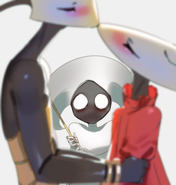 antennae_(anatomy) anthro anthro_on_anthro black_body blush cloak clothing female female/female kissing out_of_focus red_cloak red_clothing segmented_body simple_background translucent translucent_clothing austinarts4 hollow_knight:_silksong hollow_knight_(franchise) team_cherry hornet_(hollow_knight) lace_(hollow_knight:_silksong) shakra_(hollow_knight:_silksong) arachnid arthropod insect spider 2025 absurd_res digital_media_(artwork) hi_res
