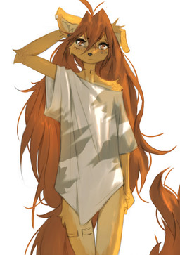 anthro biped brown_eyes brown_hair brown_tail clothed clothed_anthro clothed_female clothing countershade_torso countershading ear_piercing female fingers front_view fur gauged_ear hair inner_ear_fluff leg_tattoo long_hair long_tail neck_tattoo piercing shirt simple_background solo standing t-shirt tail tan_body tan_fur tattoo topwear tuft white_background tinygaypirate apogee_(tinygaypirate) canid canine canis domestic_dog mammal 2026 absurd_res digital_drawing_(artwork) digital_media_(artwork) hi_res