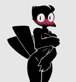 anthro areola big_breasts blush breasts chest_tuft covering covering_breasts covering_crotch covering_self embarrassed embarrassing_nudity female hand_bikini nipples non-mammal_breasts non-mammal_nipples nude nude_anthro nude_female simple_background solo tail tuft wide_eyed nekuzx avian bird 2026 digital_media_(artwork) hi_res