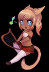 blonde_hair blue_eyes bottomwear canine_tail chibi clothing female hair harp musical_instrument note plucked_string_instrument skirt solo string_instrument topwear wolf_ears rukifox final_fantasy final_fantasy_xiv square_enix animal_humanoid cat_humanoid felid felid_humanoid feline feline_humanoid humanoid mammal mammal_humanoid miqo'te alpha_channel