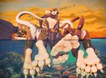 3_toes 4_toes anthro barefoot beach big_butt big_feet black_body bodily_fluids butt butt_grab claws countershade_feet countershading cum cum_in_vagina cum_inside fangs feet female foot_fetish foot_focus fur genital_fluids genitals gold_(metal) gold_fangs group hair hand_on_butt humanoid_genitalia leaking leaking_cum long_hair looking_at_viewer looking_down lying male male/female muscular nipples nude on_front open_mouth outside penis piercing plantigrade sand sea seaside sitting smile soles summer sunset surfboard tail tattoo teeth toe_claws toes trio underwater water wrinkled_feet wrinkles xdarkspace artspam_(modeler) alizea_(blackie94) ravios tyrianna anthozoan cnidarian coral dinosaur kangaroo macropod mammal marine marsupial prehistoric_species reptile scalie theropod tyrannosaurid tyrannosauroid tyrannosaurus digital_media_(artwork) hi_res
